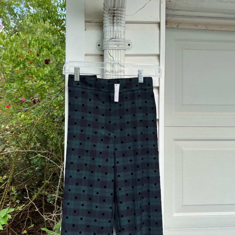 NWT Talbots Fun Blackwatch Plaid Black Polka Dot Wool Blend Ankle Pants - Picture 3 of 6